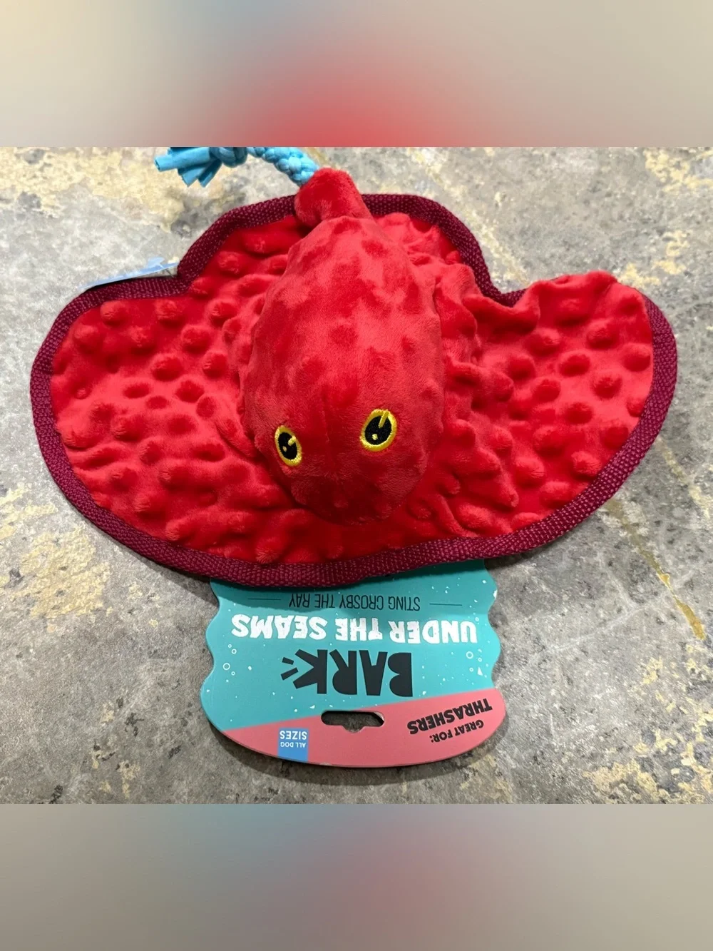 Bark Under The Sea String Ray Red Plush Dog Toy Super Squeaky - NWT